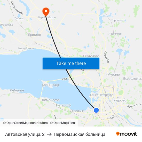 Автовская улица, 2 (станция метро Автово) to Первомайская больница map