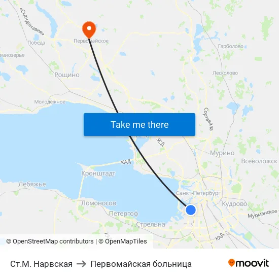 Ст.М. Нарвская to Первомайская больница map