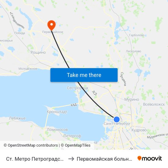 Ст. Метро Петроградская to Первомайская больница map