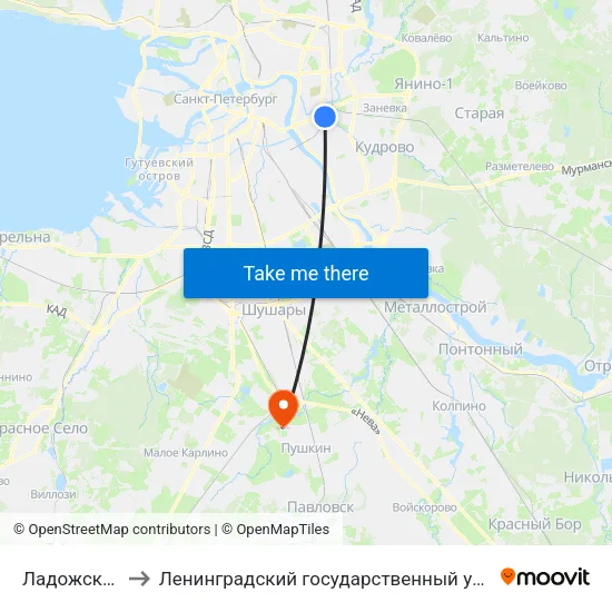 Ладожская (Ladozhskaya) to Ленинградский государственный университет имени Александра Сергеевича Пушкина map