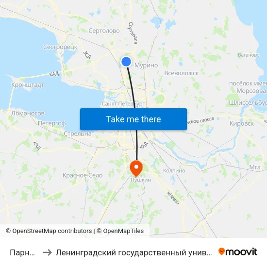 Парнас (Parnas) to Ленинградский государственный университет имени Александра Сергеевича Пушкина map