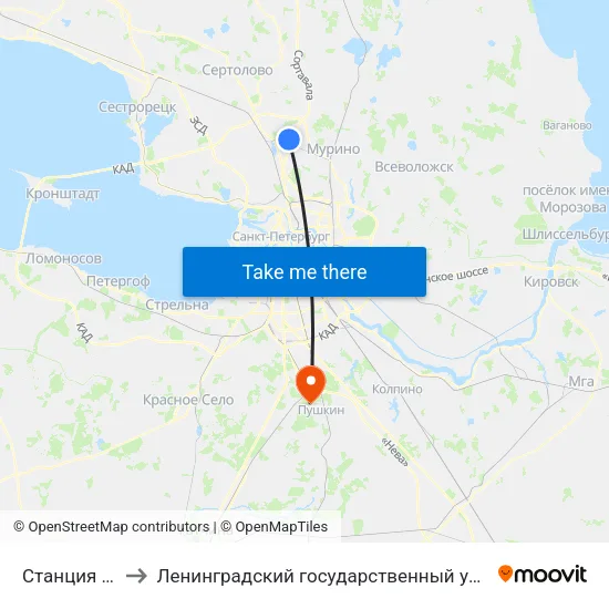 Станция Метро «Парнас» to Ленинградский государственный университет имени Александра Сергеевича Пушкина map