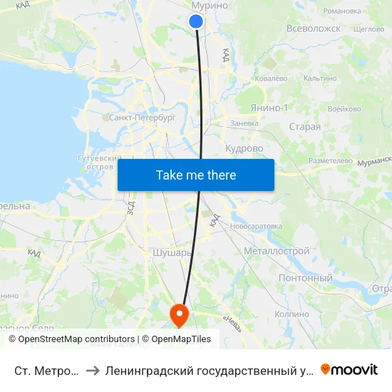 Ст. Метро Гражданский Пр. to Ленинградский государственный университет имени Александра Сергеевича Пушкина map