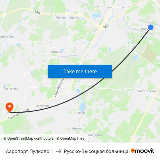 Аэропорт Пулково 1 to Русско-Высоцкая больница map