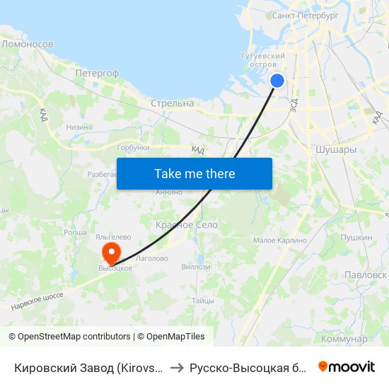 Кировский Завод (Kirovsky Zavod) to Русско-Высоцкая больница map