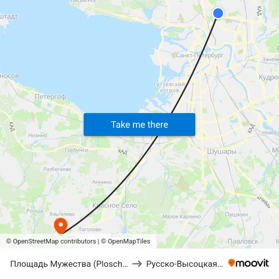Площадь Мужества (Ploschad' Muzhestva) to Русско-Высоцкая больница map