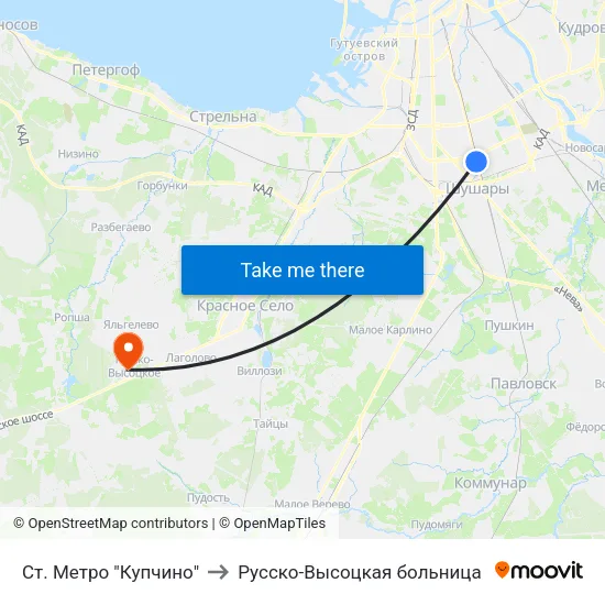 Ст. Метро "Купчино" to Русско-Высоцкая больница map