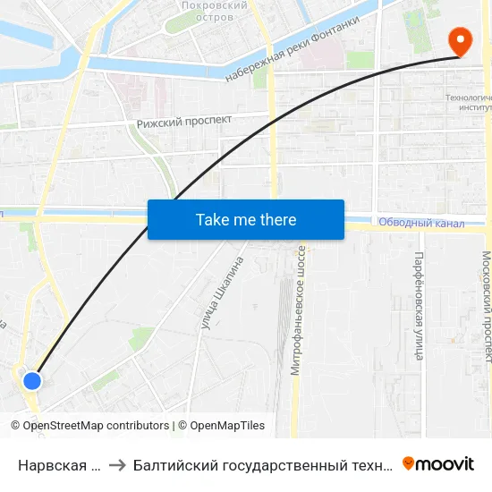 Нарвская (Narvskaya) to Балтийский государственный технический университет «Военмех» map