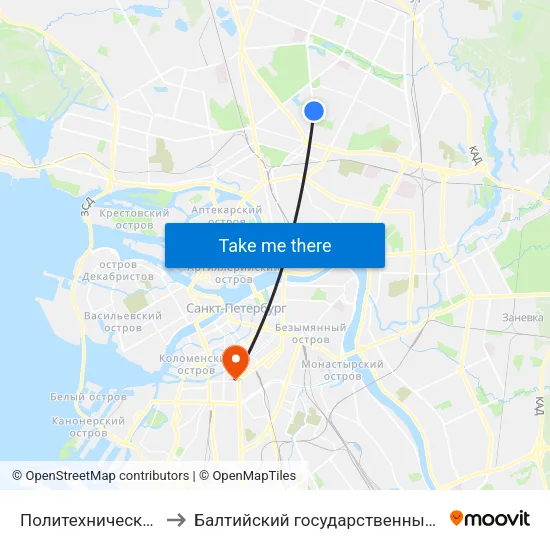 Политехническая (Politekhnicheskaya) to Балтийский государственный технический университет «Военмех» map