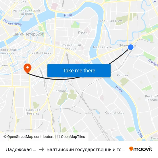 Ладожская (Ladozhskaya) to Балтийский государственный технический университет «Военмех» map