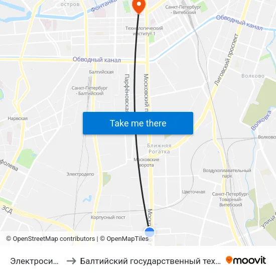 Электросила (Elektrosila) to Балтийский государственный технический университет «Военмех» map