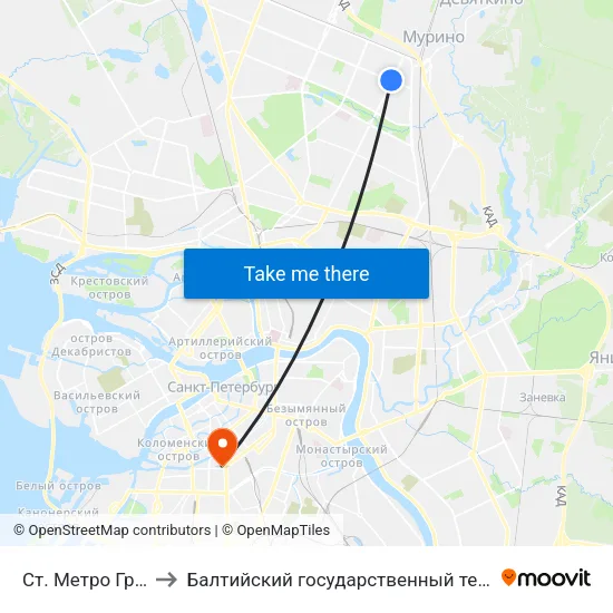 Ст. Метро Гражданский Пр. to Балтийский государственный технический университет «Военмех» map