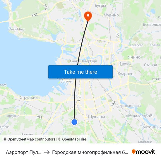 Аэропорт Пулково 1 to Городская многопрофильная больница №2 map
