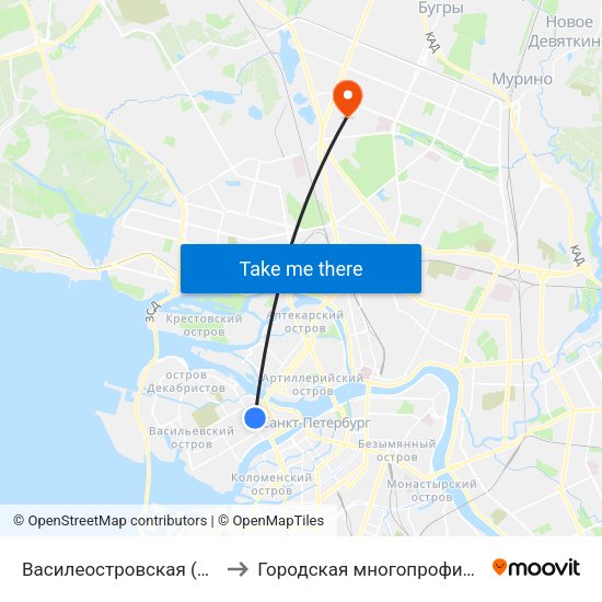 Василеостровская (Vasileostrovskaya) to Городская многопрофильная больница №2 map