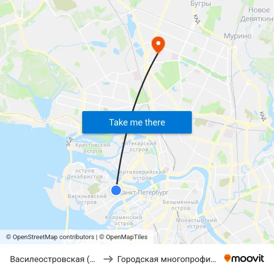 Василеостровская (Vasileostrovskaya) to Городская многопрофильная больница №2 map