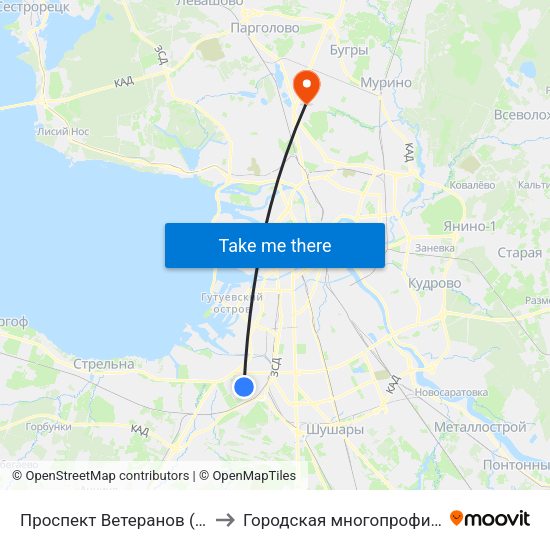 Проспект Ветеранов (Prospekt Veteranov) to Городская многопрофильная больница №2 map