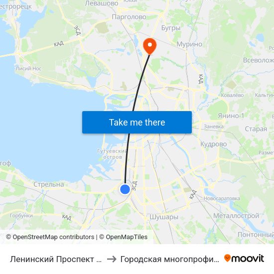 Ленинский Проспект (Leninsky Prospekt) to Городская многопрофильная больница №2 map