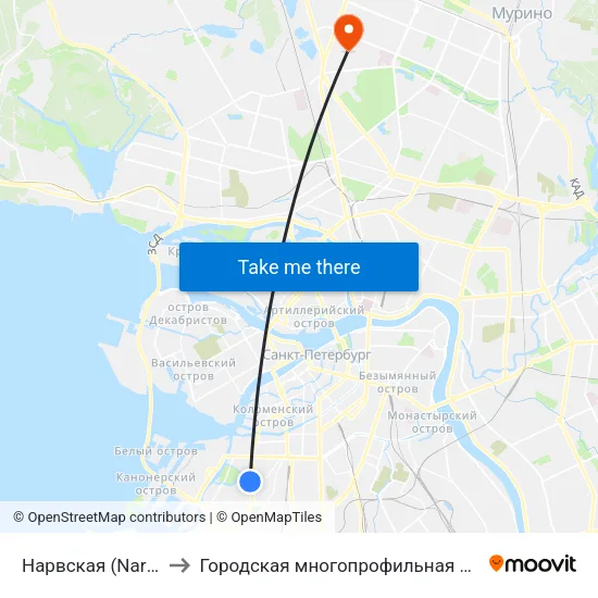 Нарвская (Narvskaya) to Городская многопрофильная больница №2 map