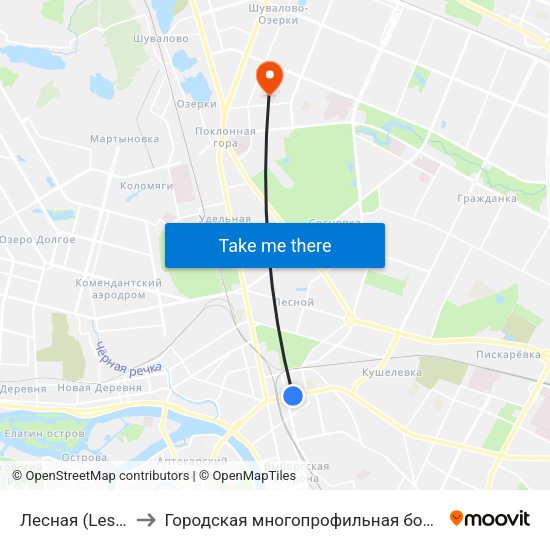 Лесная (Lesnaya) to Городская многопрофильная больница №2 map