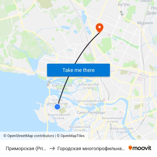 Приморская (Primorskaya) to Городская многопрофильная больница №2 map