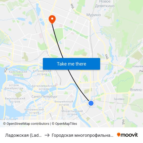 Ладожская (Ladozhskaya) to Городская многопрофильная больница №2 map