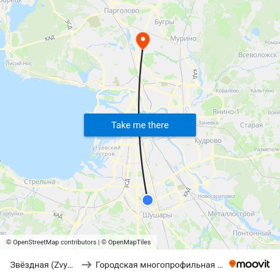 Звёздная (Zvyozdnaya) to Городская многопрофильная больница №2 map
