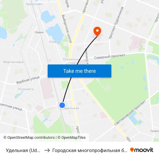Удельная (Udel'Naya) to Городская многопрофильная больница №2 map