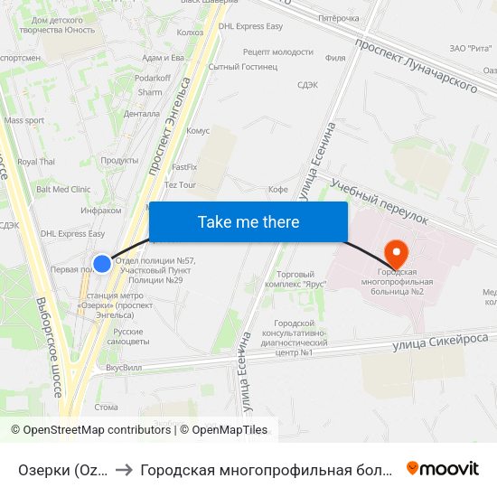 Озерки (Ozerki) to Городская многопрофильная больница №2 map