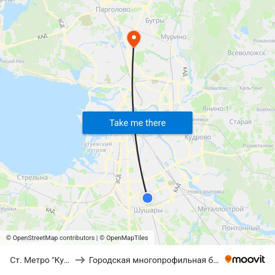 Ст. Метро "Купчино" to Городская многопрофильная больница №2 map