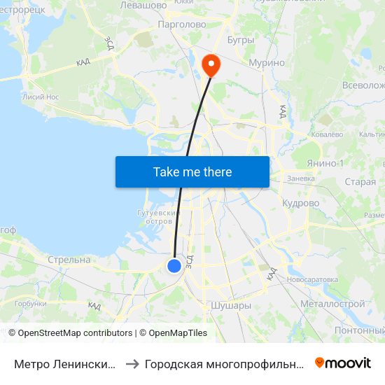 Метро Ленинский Проспект to Городская многопрофильная больница №2 map