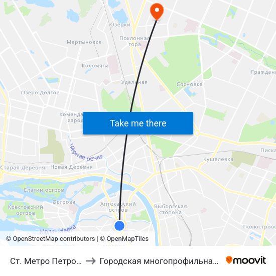 Ст. Метро Петроградская to Городская многопрофильная больница №2 map