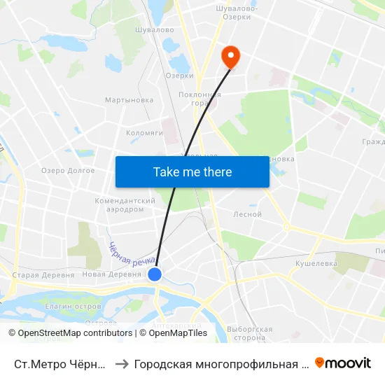 Ст.Метро Чёрная Речка to Городская многопрофильная больница №2 map
