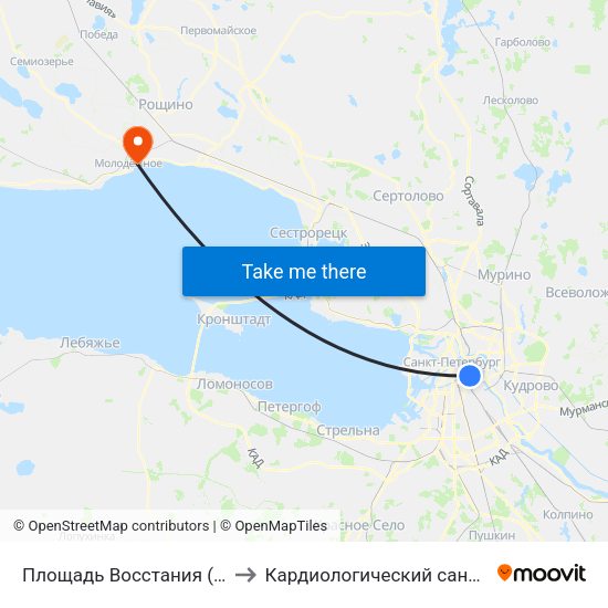 Площадь Восстания (Ploschad' Vosstaniya) to Кардиологический санаторий ""Черная речка"" map