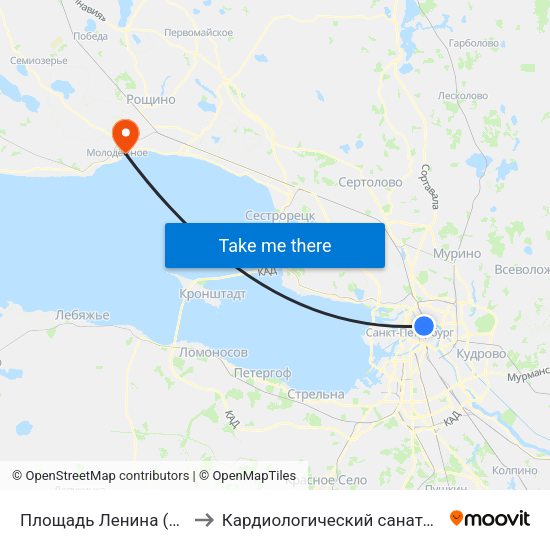 Площадь Ленина (Ploschad' Lenina) to Кардиологический санаторий ""Черная речка"" map
