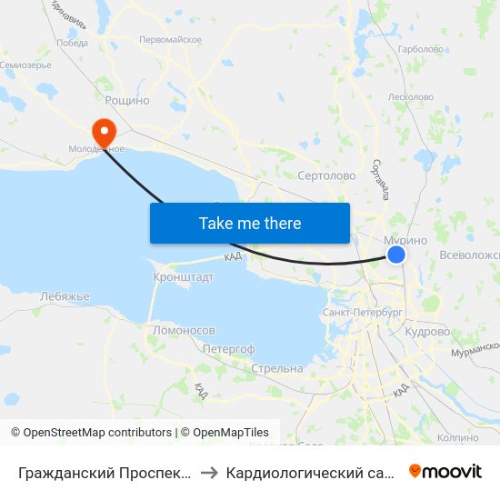 Гражданский Проспект (Grazhdansky Prospekt) to Кардиологический санаторий ""Черная речка"" map