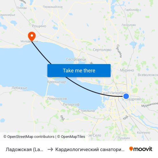 Ладожская (Ladozhskaya) to Кардиологический санаторий ""Черная речка"" map