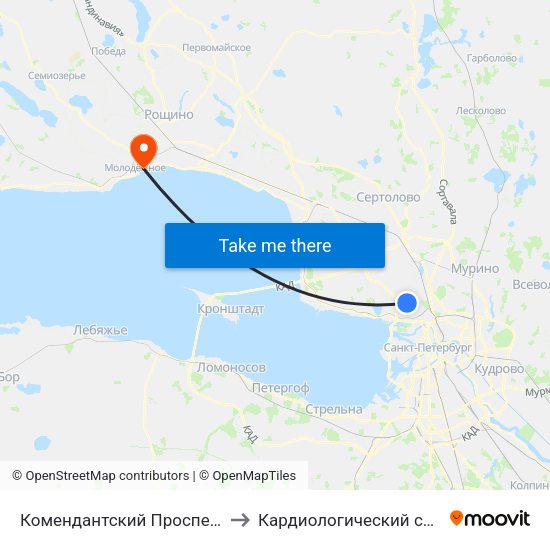 Комендантский Проспект (Komendantskiy Prospekt) to Кардиологический санаторий ""Черная речка"" map