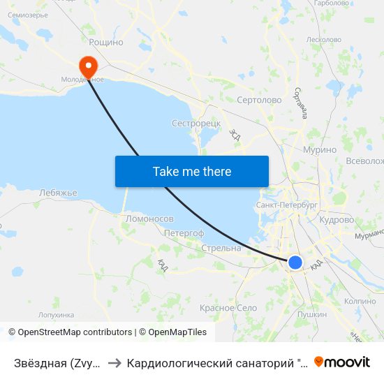 Звёздная (Zvyozdnaya) to Кардиологический санаторий ""Черная речка"" map