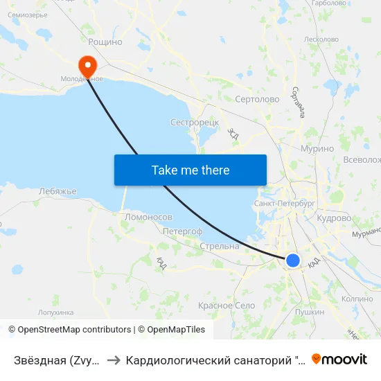 Звёздная (Zvyozdnaya) to Кардиологический санаторий ""Черная речка"" map