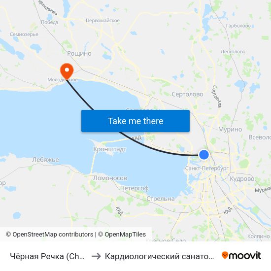 Чёрная Речка (Chernaya Rechka) to Кардиологический санаторий ""Черная речка"" map