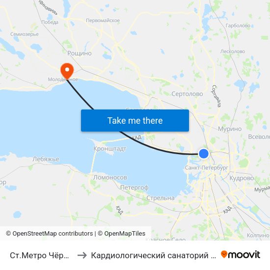 Ст.Метро Чёрная Речка to Кардиологический санаторий ""Черная речка"" map