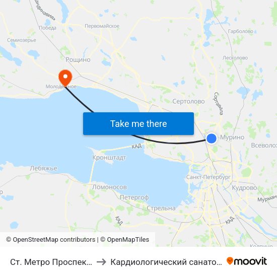Ст. Метро Проспект Просвещения to Кардиологический санаторий ""Черная речка"" map