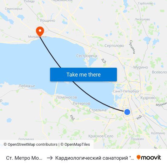 Ст. Метро Московская to Кардиологический санаторий ""Черная речка"" map