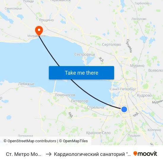 Ст. Метро Московская to Кардиологический санаторий ""Черная речка"" map