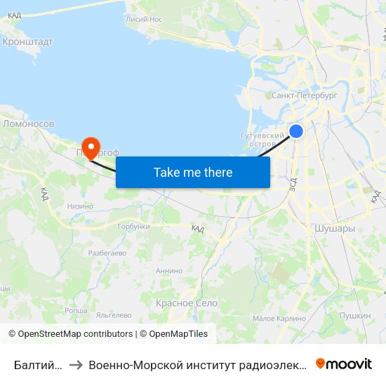 Балтийский Вокзал to Военно-Морской институт радиоэлектроники имени Александра Степановича Попова map