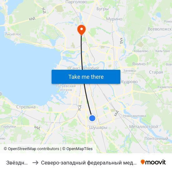 Звёздная (Zvyozdnaya) to Северо-западный федеральный медицинский исследовательский центр им. В. А. Алмазова map