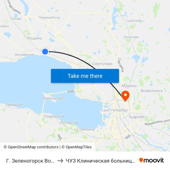 Г. Зеленогорск Вокзал (Высадки И Посадки Нет) to ЧУЗ Клиническая больница ""РЖД-Медицина"" города Санкт-Петербург map