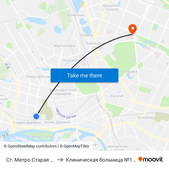 Ст. Метро Старая Деревня Посадка to Клиническая больница №122 имени Л.Г. Соколова map