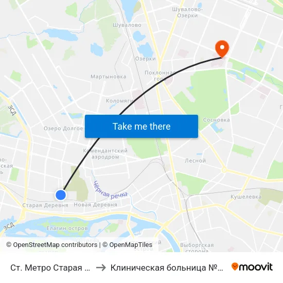 Ст. Метро Старая Деревня Посадка to Клиническая больница №122 имени Л.Г. Соколова map
