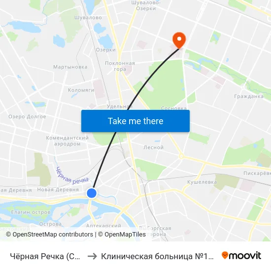 Чёрная Речка (Chernaya Rechka) to Клиническая больница №122 имени Л.Г. Соколова map